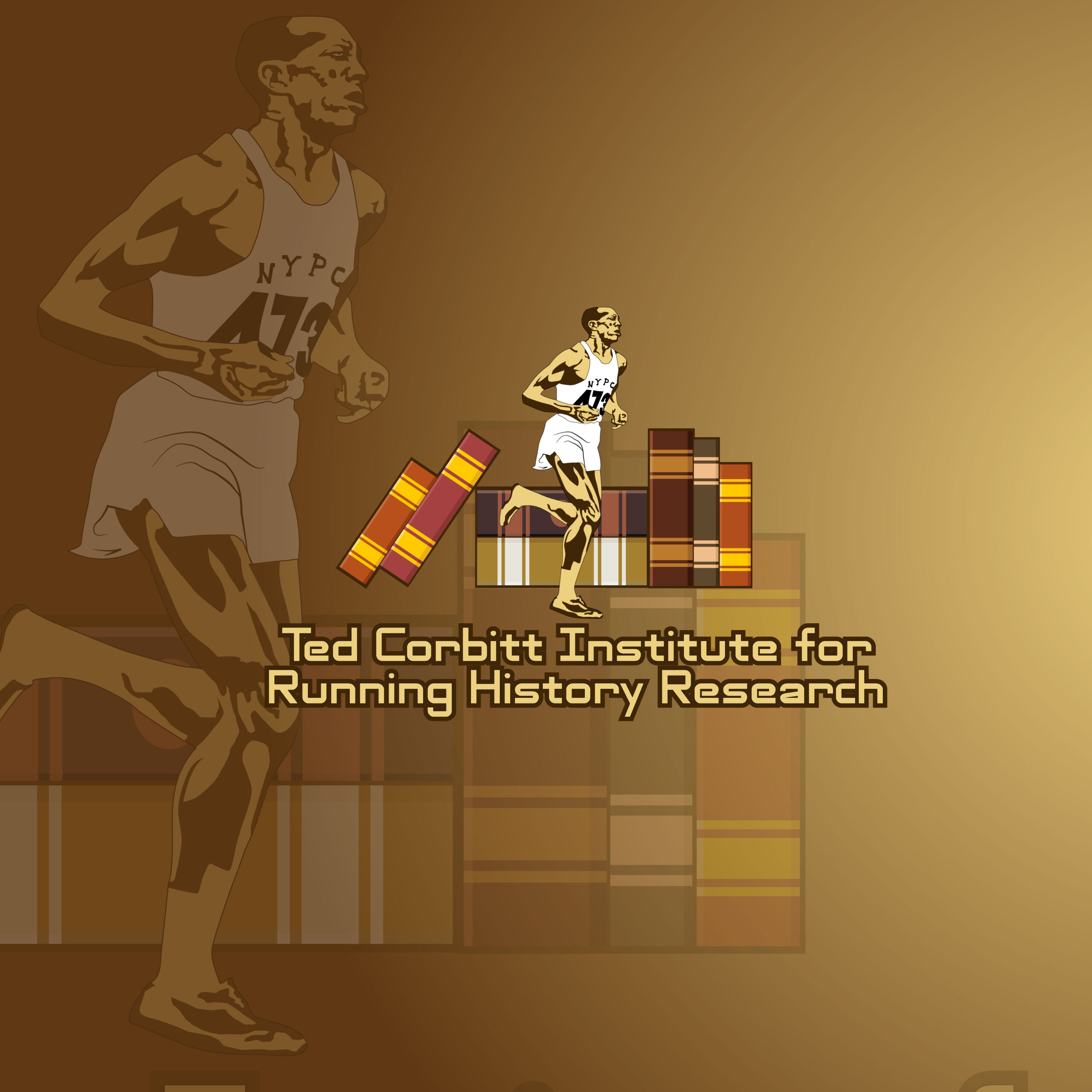 A poster of a cartoon character running with the words theodore corbitt institute